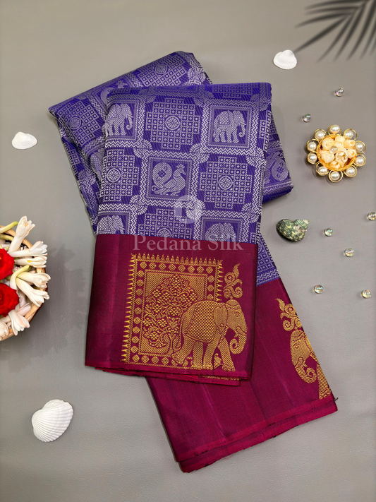Royal Elephant Charming Purple Kanjivaram Silk Saree